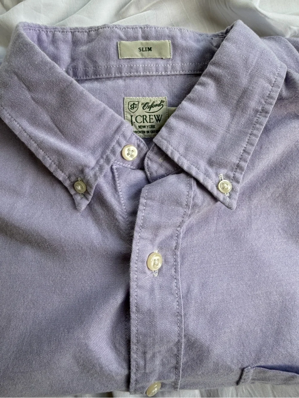 J. Crew Men's broken-in Lavender Button-Down slim fit Oxford Shirt
